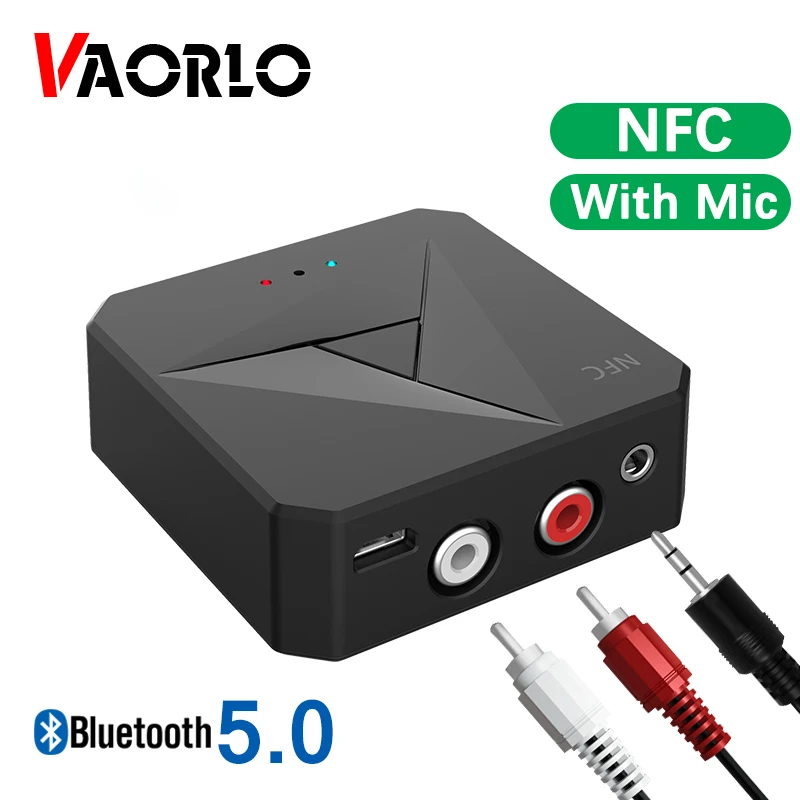 VAORLO NFC Wireless Transmitter Receiver 2 In 1 Bluetooth 5.0 Adapter With MIcrophone 3.5mm AUX Stereo Music For Headphones TV