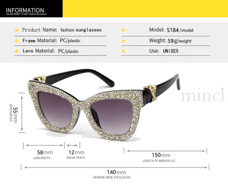 Women Oversized Square Cat Sunglasses Women Diamond New Fashion Brand Designer Black Red Female Sun Glasses UV400 FML