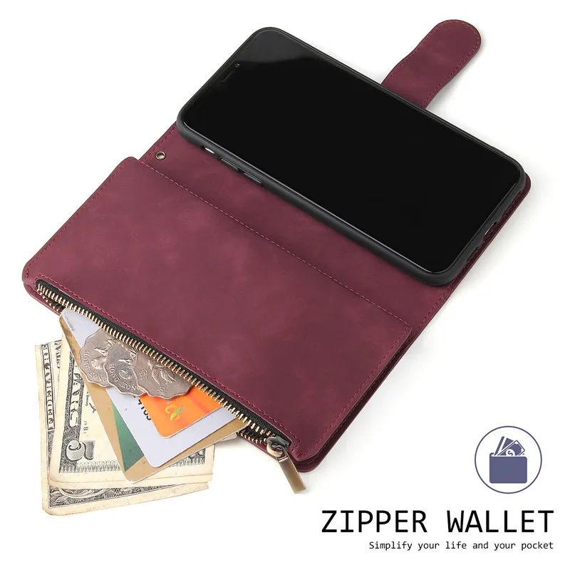 Luxury Leather Zipper Wallet Flip Phone Cases Samsung Galaxy S10 E S9 S8 Plus A70 A50 A40 A30 A20 A10 Note 9 10 Case Cover05