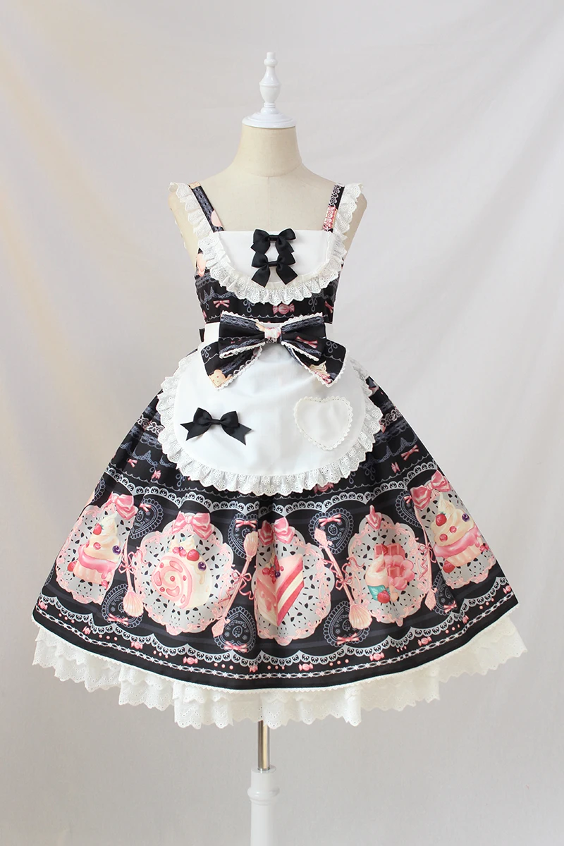 Сладкий пустыня печатных Лолита JSK платье с фартуком Alice Girl~ Ограниченное количество