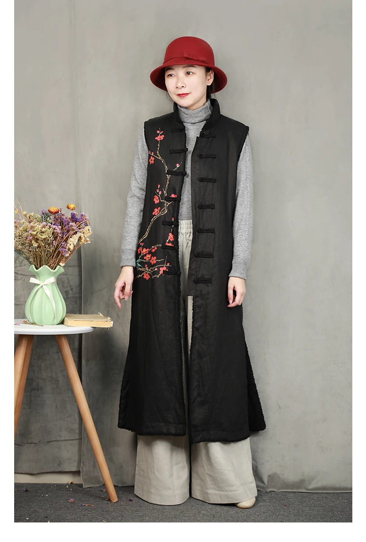 LZJN 2020 Spring Vest Women Waistcoat Warm Fleece Traditional Chinese Cardigan Long  Vest Ladies Sleeveless Veste Femme (13)