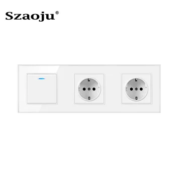 

Szaoju wall socket German standard 16A crystal tempered glass panel socket power supply with switch combination AC110-250V