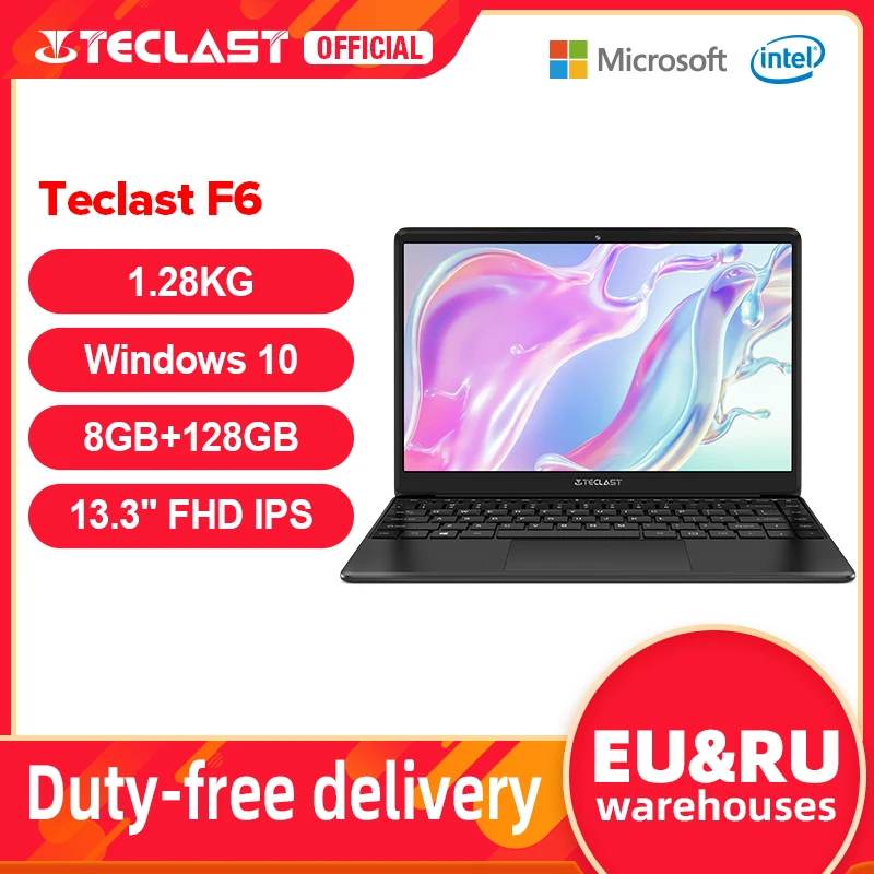 NUEVO Portátil ultraligero TECLAST F6, 13.3 FHD (1.920.1.080) IPS, 16:9, Intel Celeron N3350, 8GB RAM, 128GB SSD (ampliable con SSD y MicroSD), HD Graphics 500, Windows 10, WiFi dual, decodificación 4K/60fps