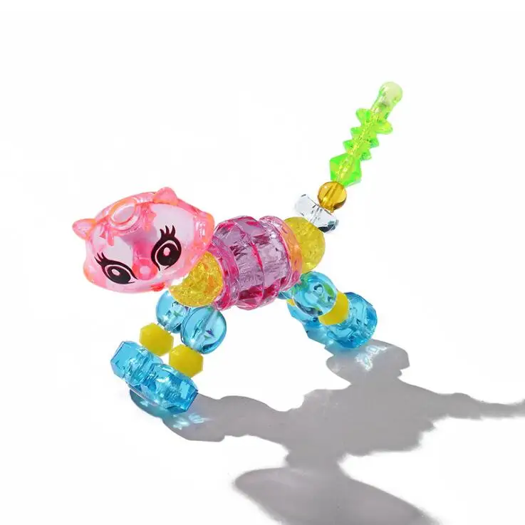 fashion Handmade Beads Cartoon Horse Unicorn Dog Cat DIY jewelry Toy Transparent Animal stretch twisty magic Kids bracelet Gift - Metal Color: Rhodium Plated
