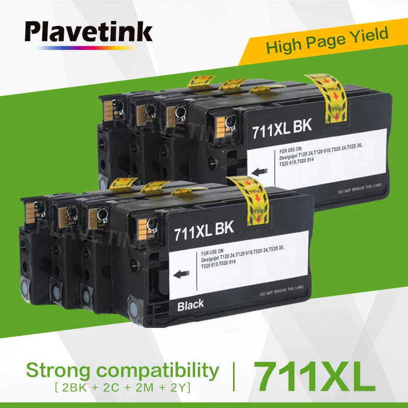 Plavetink 8 шт. 711XL принтера чернильный картридж совместимый для hp 711 XL для hp Deskjet T120 24 T120 610 T520 24 T520 36 T520 принтер