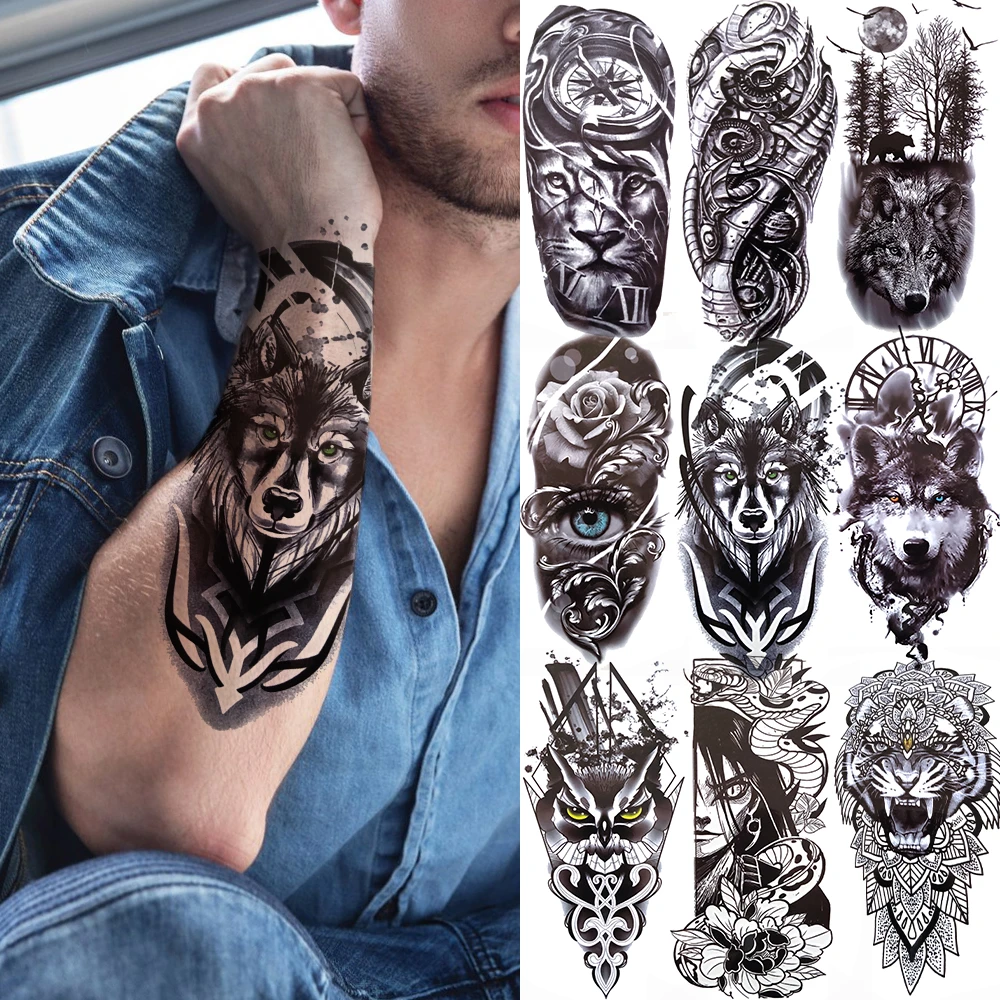 Leone Lupo Tigre Gufo Serpente Tatuaggio Temporaneo Foresta Nera Demone Occhio Tatuaggi Sticker Per Gli Uomini Dei Bambini Delle Donne Di Falso Totem Tribale Del Tatuaggio Fai Da Te Temporary Tattoos Aliexpress