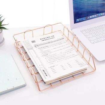 

Gold Metal File Tray Desk Accessorie Magazine Holder Handmade Overlayabl File Office Organizer Layering Paper Storage Paper Tray