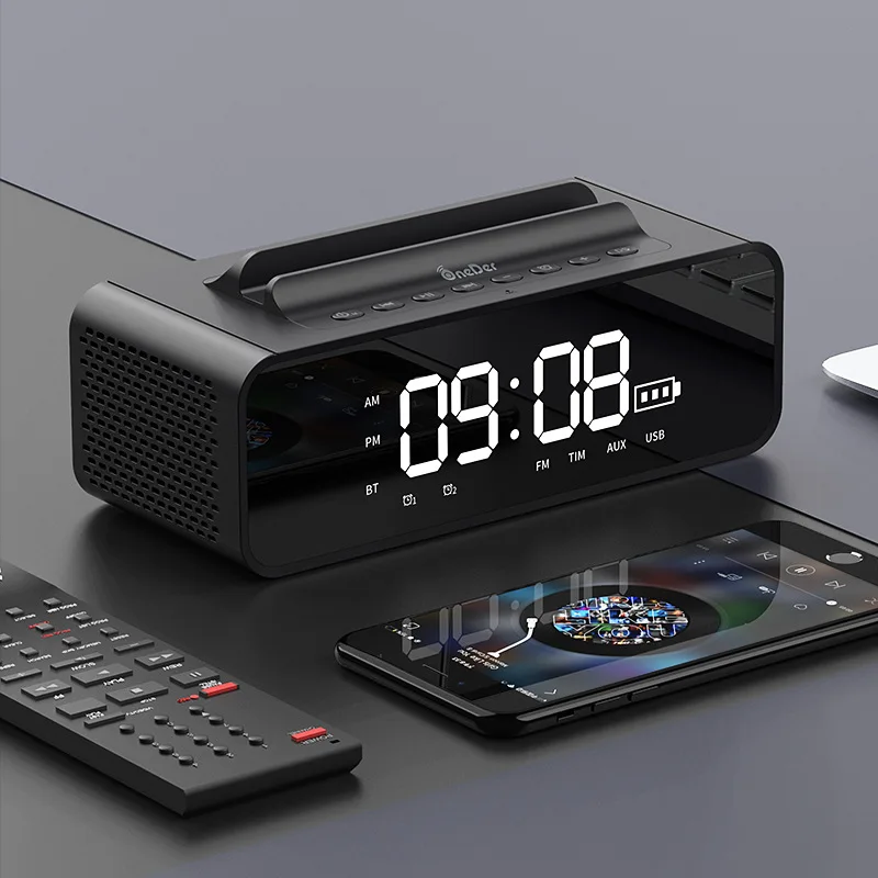 Oneder V06 Bluetooth динамик звуковая коробка Профессиональный умный беспроводной светодиодный дисплей экран Будильник активный мультимедийный динамик - Цвет: Black