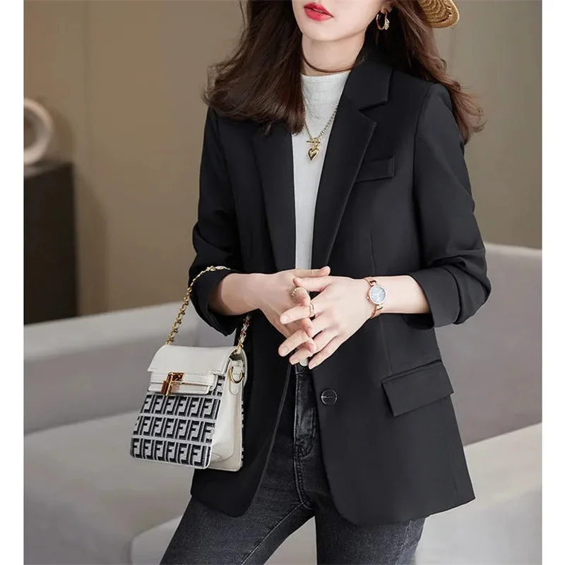 Women Blazer Black 2022 Autumn New Style Korean Temperament Fashion All-Match Design Sense Niche Suit Brown Suit Jacket Female