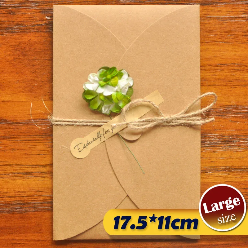 Large-c3-12pcs 12 шт Свадебные цветы пригласительные карты Крафт-бумага конверт высушенный цветок карман приглашения для вечеринки и свадебный подарок - Цвет: Large-c3-12pcs