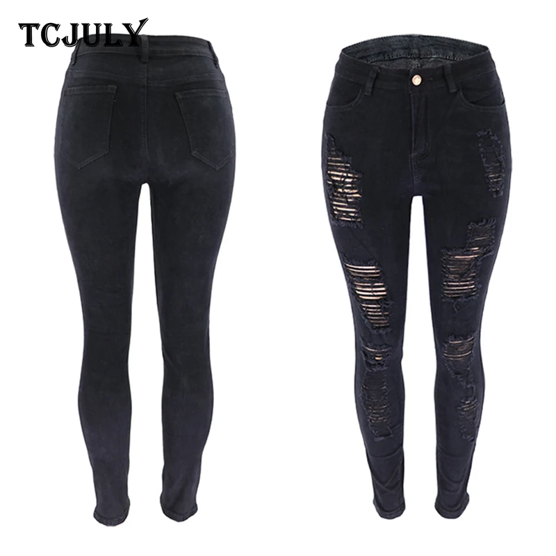 TCJULY Северная Америка Горячая Распродажа плюс размер джинсы скинни тонкие пуш-ап Стрейчевые узкие брюки уличная потертые рваные джинсы для женщин