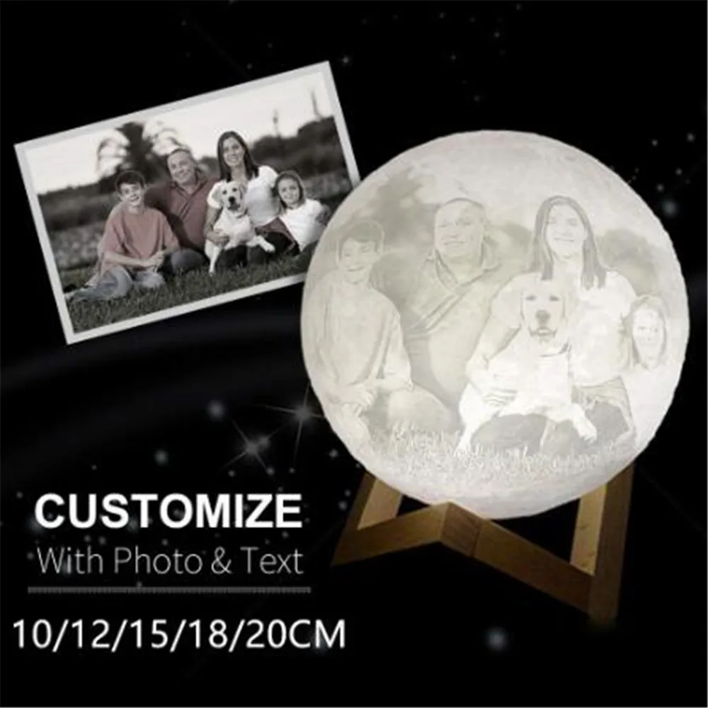 

Photo Custom Personality 3D Print Moon Lamp Color Change Lunar USB Rechargeable Nightlight Touch/Remote 2/16 Colors Moonlight