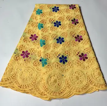 

100% Cotton Design Swiss Voile Lace In yellow With Stones African Dry Lace Fabric High Quality Nigerian For Wedding FYIN122