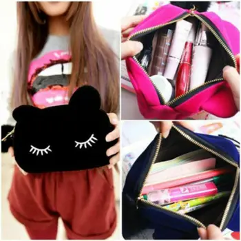 

Pencil Case Pen Box School Stationery Cosmetic Makeup Velour Pouch Zipper Bag Cartoon Cat Multifunction Purse Travel Case
