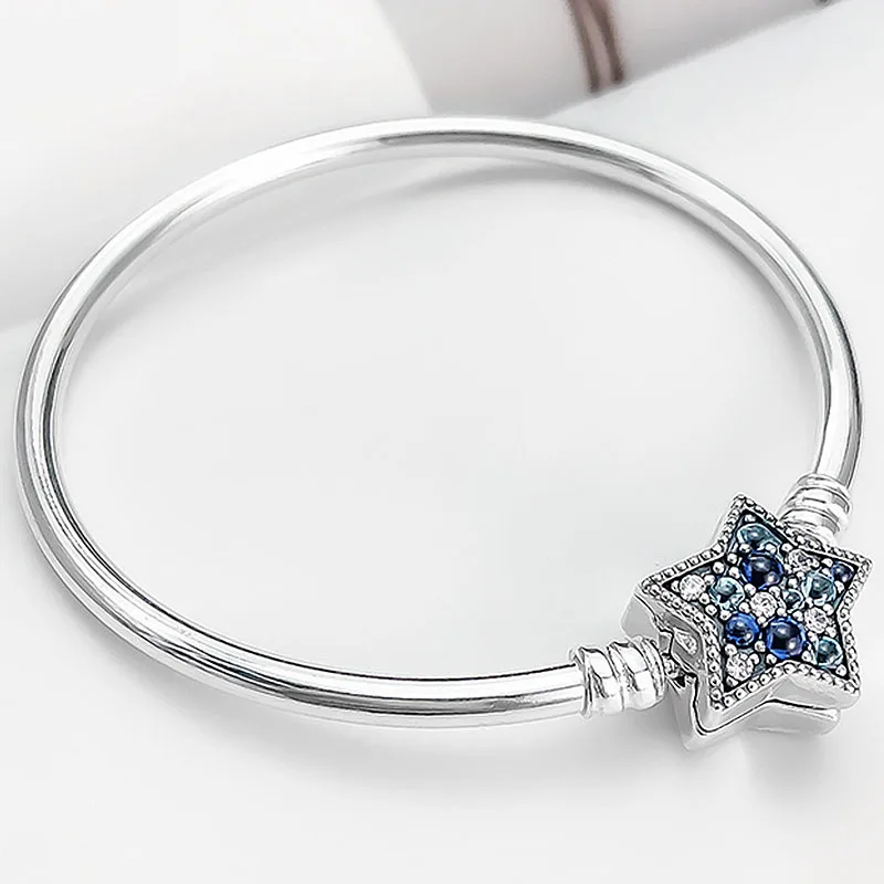 

Original Momemts Bright Star Clasp Snake Chain Bangle Bracelet Fit 925 Sterling Silver Bead Charm Bangle Diy Europe Jewelry
