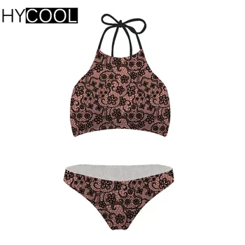 

HYCOOL 2020 Bikini Swimming Suit for Women Lace 3D Printing Swimwear Women Sexy Comfortable Swimsuit XXL