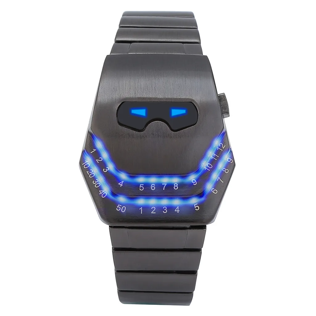

Reloj Hombre Deportivo Watch Men LED Cool Fashion Casual Snake Face Dial Steel Belt Blue Analog Digital Electronic Wrist Watch