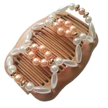 Женский волшебный двойной гребень для волос имитация дерева жемчуг Клип Эластичный Шпилька из бисера DIY