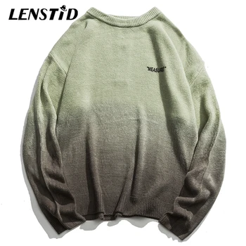 

LENSTID Autumn Men Hip Hop Gradient Casual Knitted Pullovers Harajuku High Quality Fashion Streetwear Vintage Sweaters Knitwear