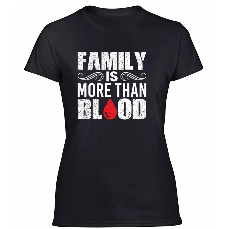 Креативная Повседневная футболка с надписью «family is more than blood adoption love» Мужская футболка в винтажном стиле с изображением солнечного света Топ в стиле хип-хоп с защитой от морщин - Цвет: Women-Black