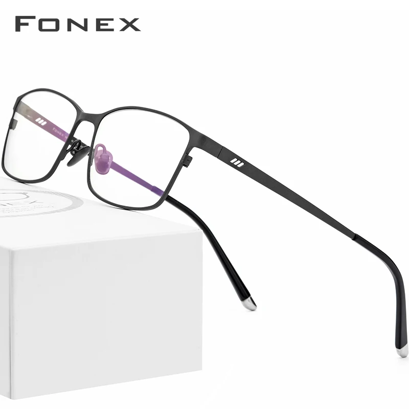 FONEX очки из чистого титана, новинка, Мужские квадратные очки, оправа, мужские очки с полной оправой, оптические очки по рецепту, очки для глаз 8505 - Цвет оправы: Черный