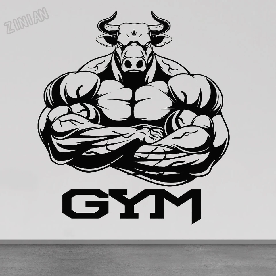 Large Bodybuilding Gym Wall Decal Sticker - Vinyl Fitness Club Decor Mural (g7452, Black)