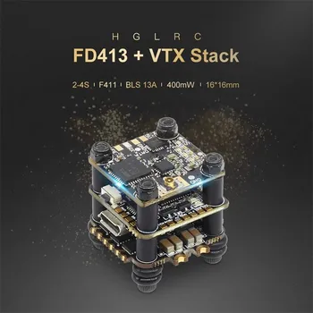 

HGLRC FD413-VTX 16x16 F411 Flight Controller & 13A 2-4S Blheli_S 4 In 1 Brushless ESC & 25~400mW VTX Stack For Racing Drone