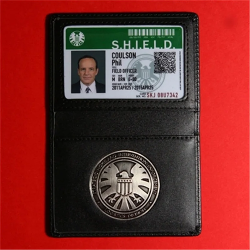 Green ID Card Агенты Shield s.h.i.e.l D. Металлический Щит значок Pin& ID карты подлинный кожаный чехол кошелек 1:1 мужской подарок косплей реквизит - Окраска металла: Green ID Card