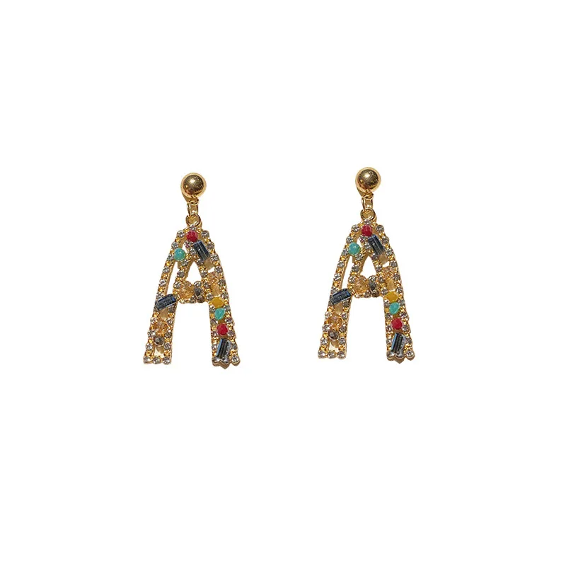 Pendientes de plata de aguja para mujer, aretes con letras, siete diamante a viento fresco, rojo, moda, 925|Pendientes de aro| - AliExpress