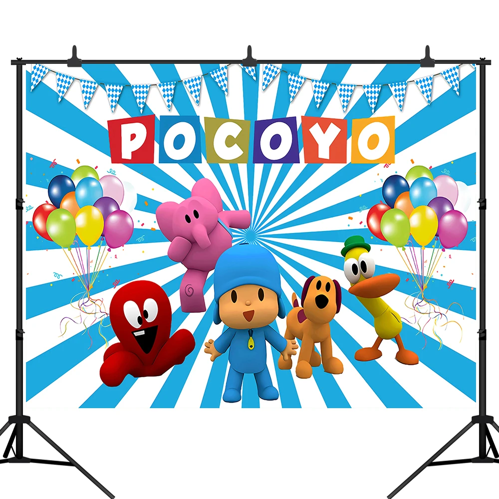 

Cartoon Pocoyo Photo Backdrops Children Birthday Party Baby Shower Colorful Balloons Photography Backdgrounds Studio