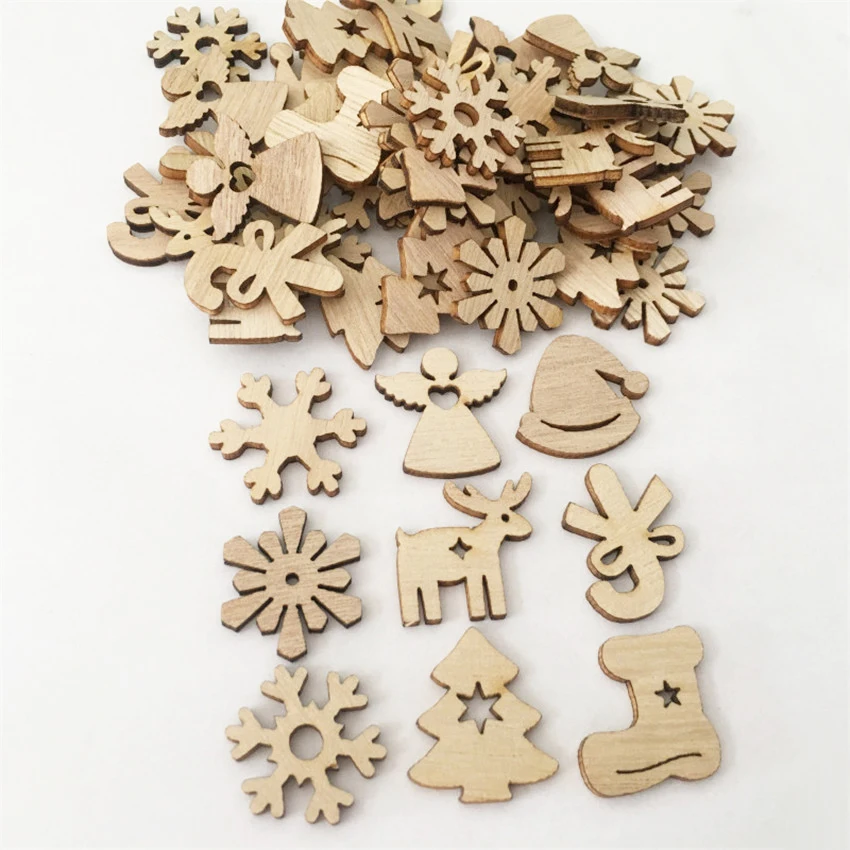 50/100 шт DIY Плетеный абажур из натурального дерева чип Рождественская елка висячие украшения кулон подарки для детей Снеговик Форма Рождество украшения для дома - Цвет: 3