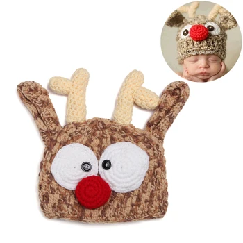 

Baby Handmade Knitted Hat Crochet Knit Reindeer Antlers Hat Christmas Hat Photography Prop Baby Shower Gift Christmas Hat