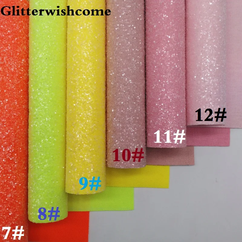 Glitterwishcome 30X134 см мини рулон синтетическая кожа, Fluo толстый блеск кожа ткань винил для луков, GM046