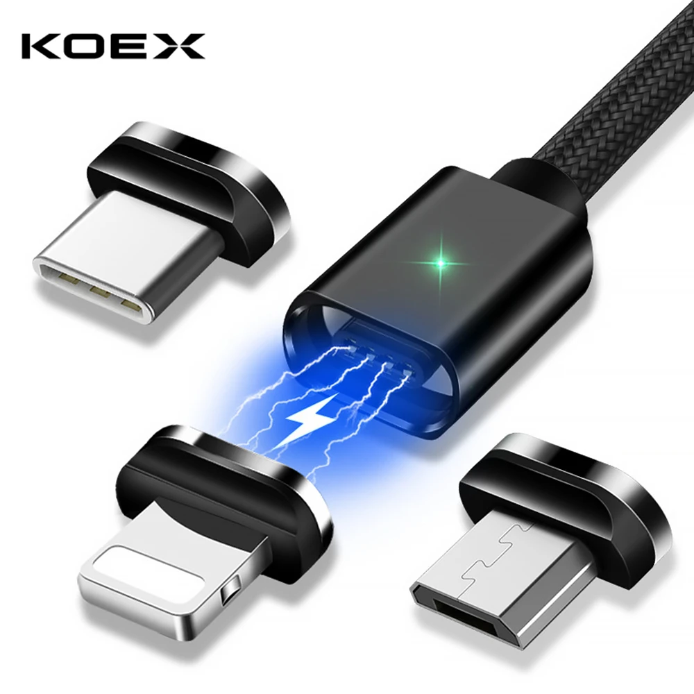 

KOEX Magnetic Micro USB Cable For Samsung IPhone Fast Charging Data Wire Magnet Cord Charger USB Type C 3m Mobile Phone Cable