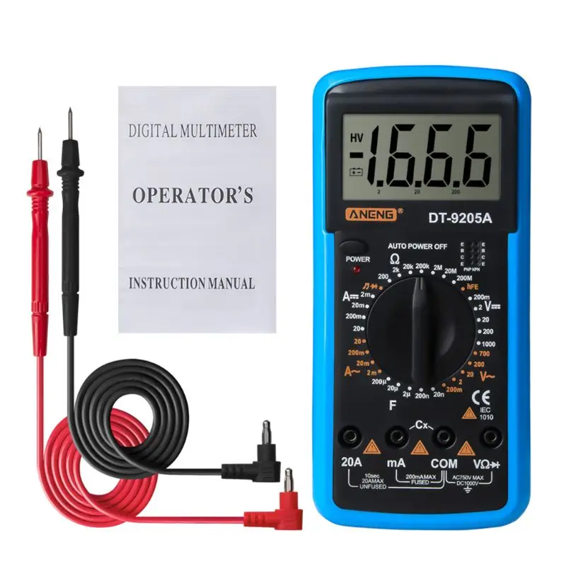 DT9205A Цифровой мультиметр hFE AC DC Триод диод сопротивление Amp электрический тестер 83XA