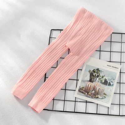 pink Леггинсы в полоску для малышей; хлопковые колготки для новорожденных детей; трикотажные обтягивающие штаны для малышей; брюки с карамелькой; Цвет телесный, розовый - Цвет: pink