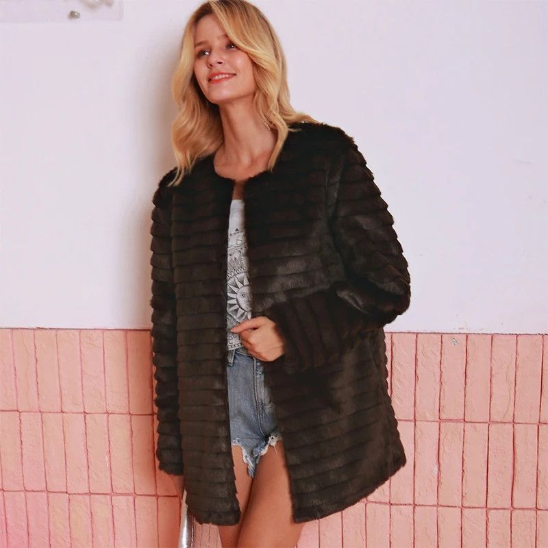 

Liva girl Winter Faux Fur Jacket Women Long Sleeve High Waist Short Plus Size Fake Fur Coats Fashion furry Pleated Fur Outwear