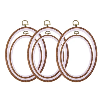 

6 Pieces Oval Embroidery Hoops, Imitation Wood Grain Cross Stitch Hoops for Art Craft Sewing and Hanging
