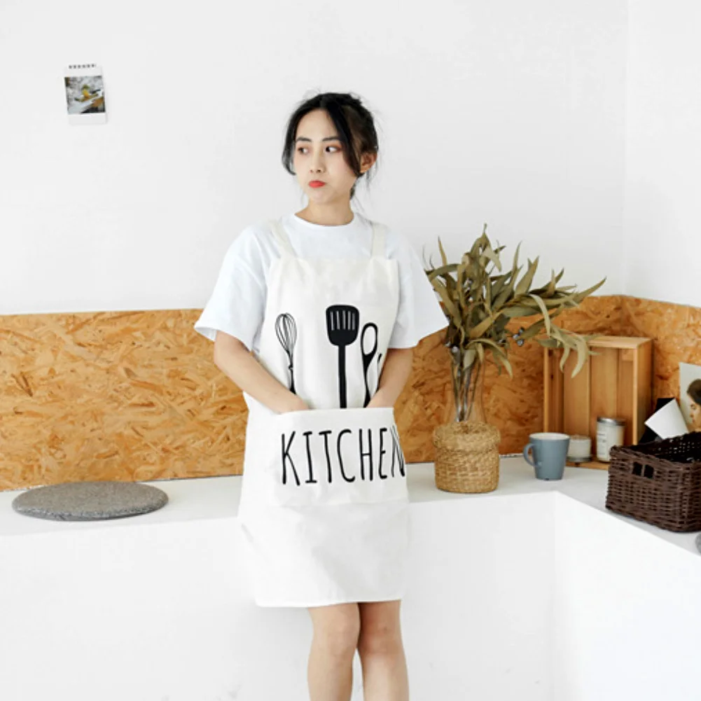 Spoon Letter Printed Sleeveless Overall Home Kitchen Cooking Baking Apron
