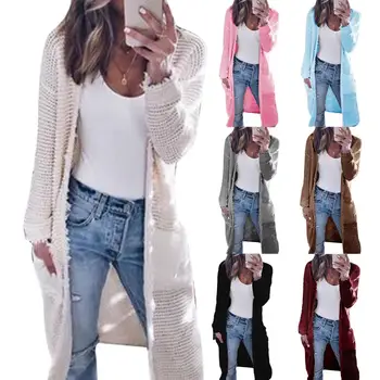 

Winter Women Solid Color Casual Knitted Long Sleeve Sweater Cardigan Coat