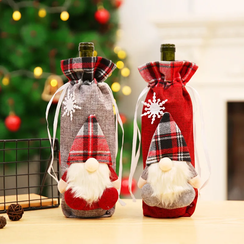 

New Christmas wine bottle cover set decoration forest man figurine red wine bottle set gift bag bar restaurant decoration