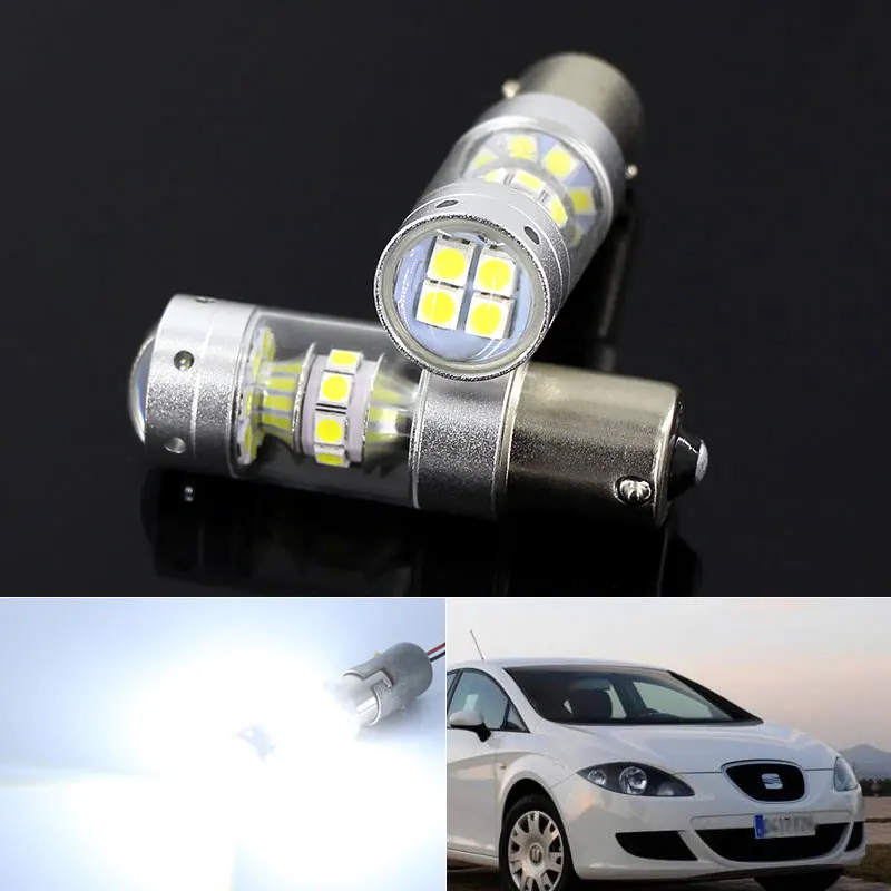 2шт белый 6000K Canbus без ошибок 1156 P21W BA15S S25 14SMD светодиодный светильник для SEAT LEON 3 MK3 Светодиодный дневной светильник дневные ходовые огни DRL