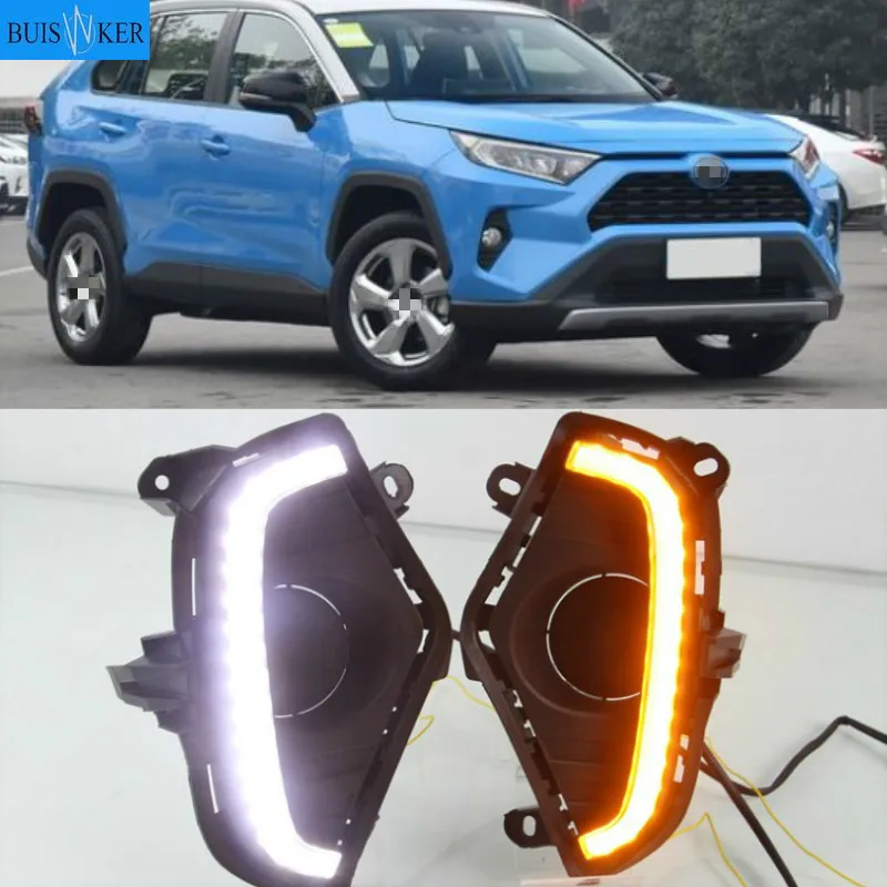 

Дневные ходовые огни, для Toyota RAV4, 2019, 2020, с желтыми поворотниками, водонепроницаемые, 12 В, из АБС-пластика, светодиодный отверстием для противотуманных фар