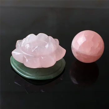 

Natural Rose Quartz Pink Crystal Ball Lotus Flower Aventurine Base Green Lotus Leaf Statue Home Decor Figurine Reiki Healing