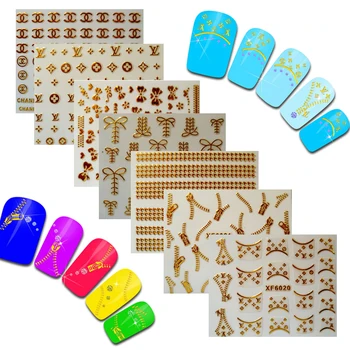 

2019 Self Adhesive Nail Sticker Design Art Decopration Logo Sticker Decals DIY Fashion Art Gold Color Famous Flower Stickers
