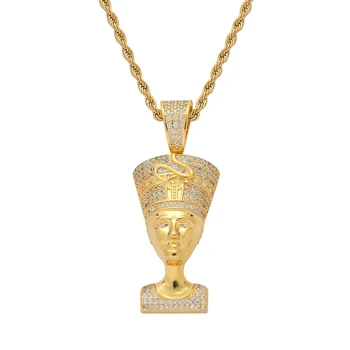 

Hip Hop AAA Cubic Zirconia Paved Bling Iced Out Egyptian Pharaoh Pendants Necklace for Men Rapper Jewelry Gold Silver Color