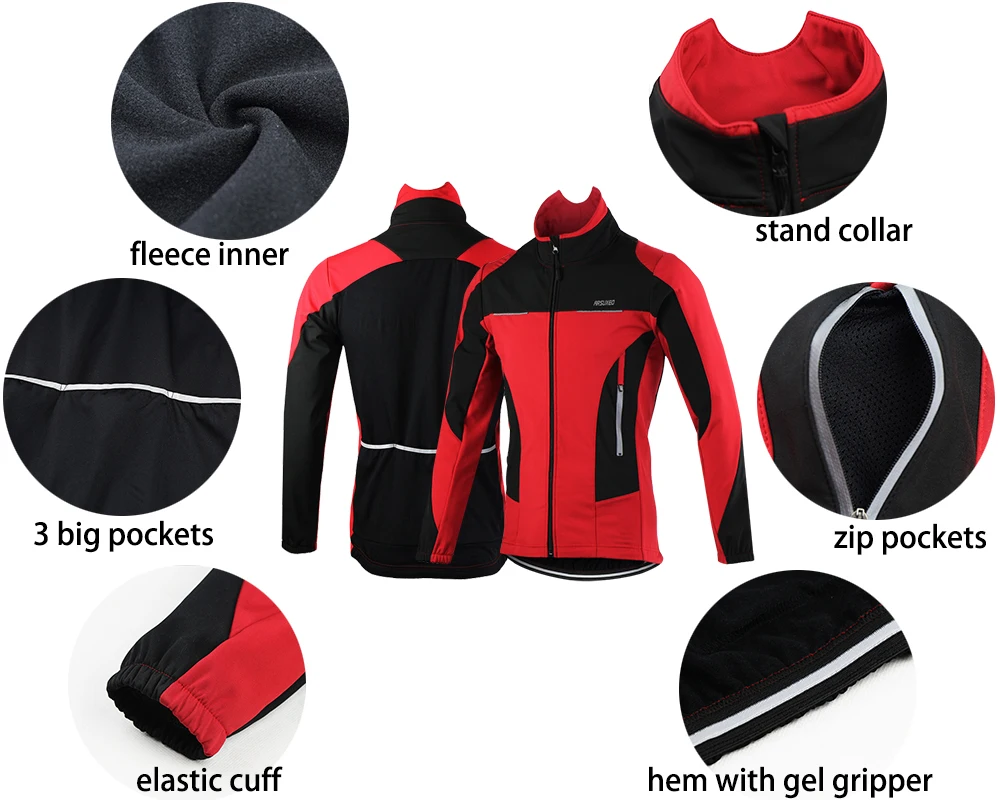 ARSUXEO Men Cycling Jacket Set Windbreak Waterproof Thermal Sportswear Bicycle Pants Trousers Bike Suits Clothing Motorcycle