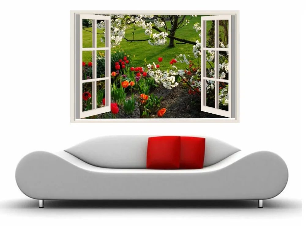 3D-Hot-Sunflower-Field-Window-Frame-Window-Mural-Vinyl-Bedroom-Vinyl-Wallpaper-DIY-Wall-Decals-Stickers