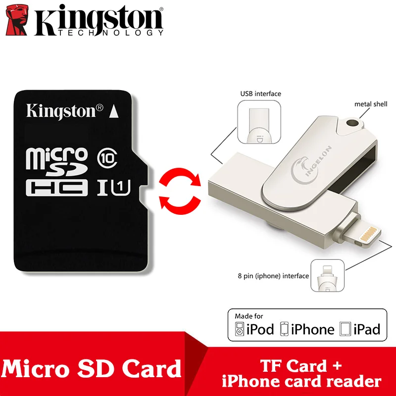 Kingston Microsd 8 ГБ 16 ГБ 32 ГБ 64 Гб 128 ГБ 256 Гб карта памяти класс 10 SDHC TF карта с адаптером/ридером для iphone и ноутбука