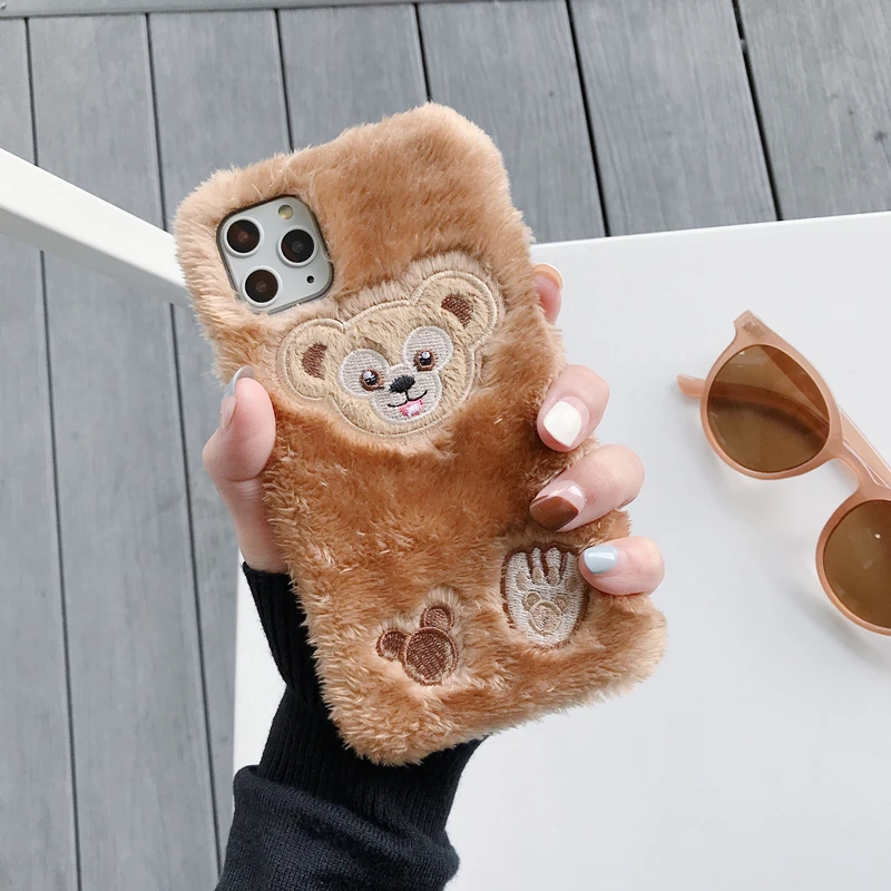 Бежевый Для iphone 11 pro toy story теплый чехол, мультяшный пушистый чехол Duffy Bear меховой зимний чехол для iphone XS Max XR X 6 6S 7 7p 8 plus - Цвет: Бежевый